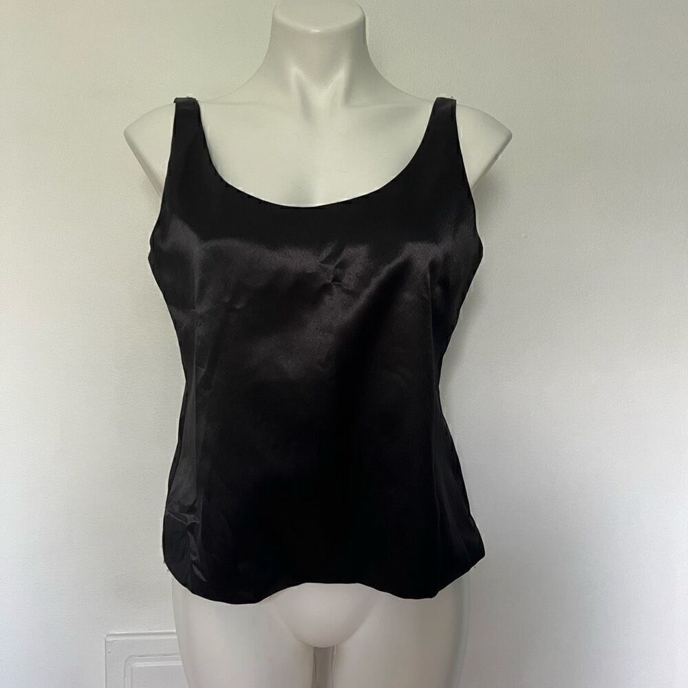 Victor Costa Satin Scoop Neck Basic Black Tank